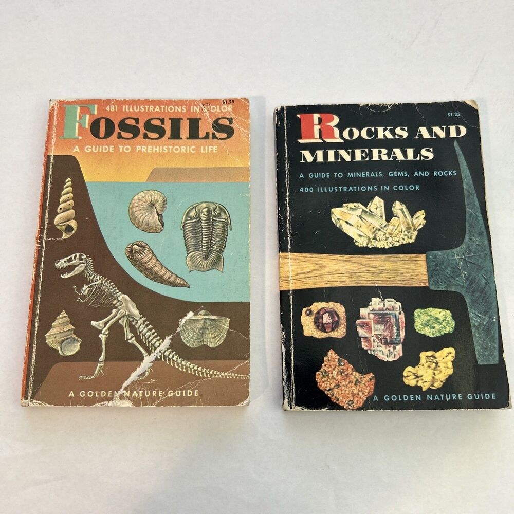 Vtg FOSSILS + Rocks Minerals 1962 1957 PB Golden Nature Pocket Guide Lot of 2